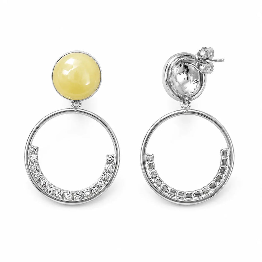 Marvel Silver yellow stone hoop drop earrings for girls with 3.5 cm length and 1 cm stone