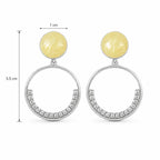 Marvel Silver yellow stone hoop drop earrings for girls with 3.5 cm length and 1 cm stone