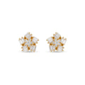 Marvel Silver Sparkling Crystal Floral Gold Plated Imitation Stud Earrings for Women with Baguette Cubic Zirconia Stones