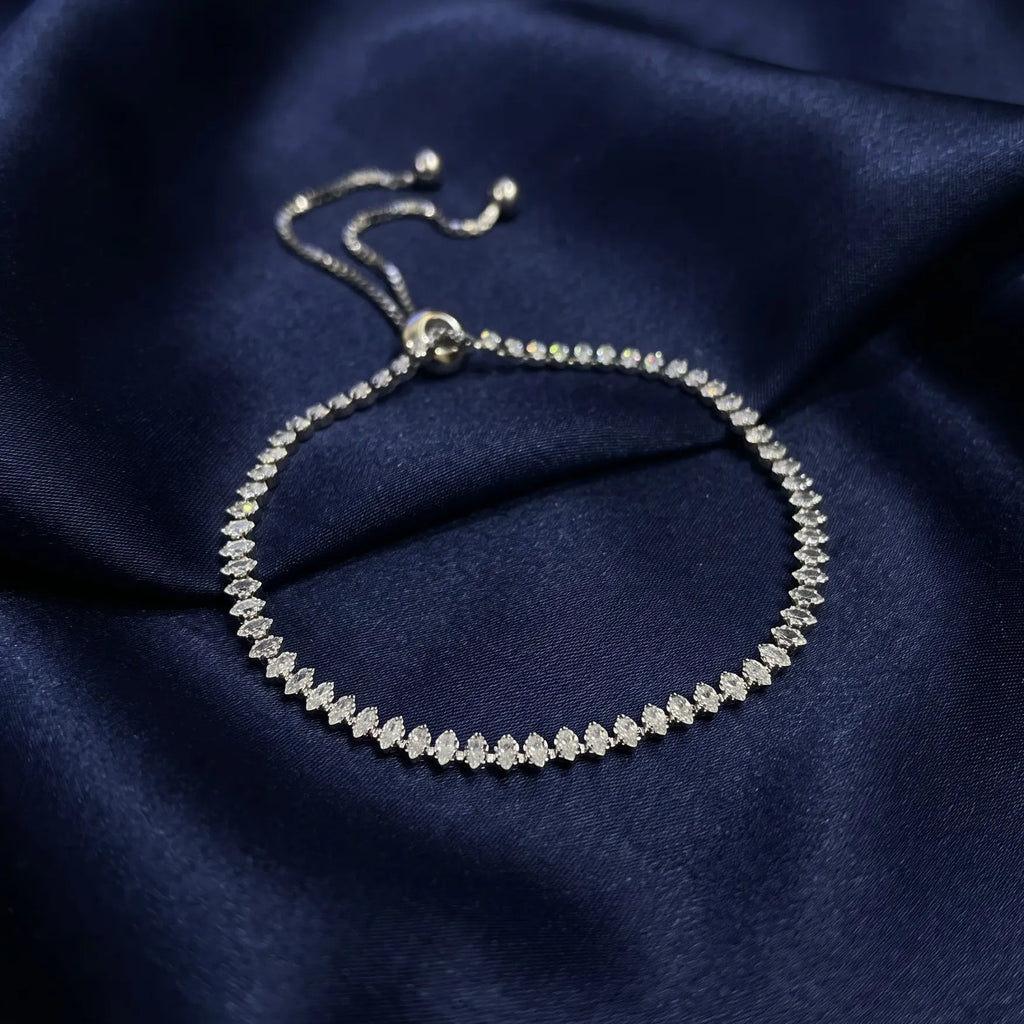 Marvel Silver Sparkling Diamond-Line Adjustable Silver Bracelet for Girls with Stone-Studded Design and Sliding Ball Closure
