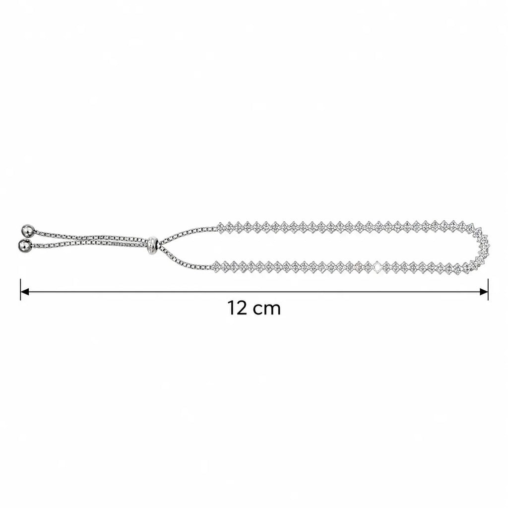 Marvel Silver Sparkling Diamond-Line Adjustable Silver Bracelet for Girls with Stone-Studded Design and Sliding Ball Closure