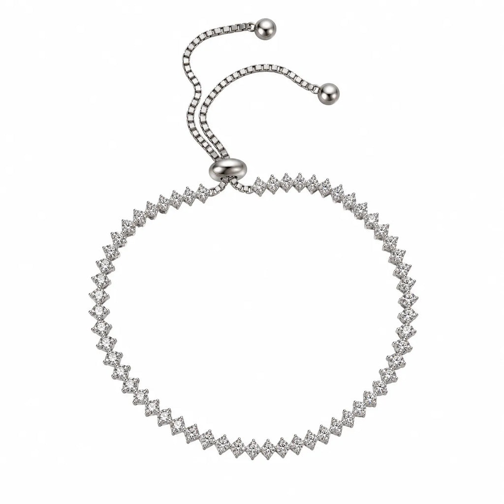 Marvel Silver Sparkling Diamond-Line Adjustable Silver Bracelet for Girls with Stone-Studded Design and Sliding Ball Closure