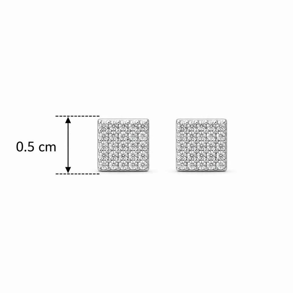 Marvel Silver square Cubic Zirconia stud earrings for men and boys featuring a sparkling diamond-look cluster design in a premium silver-plated finish.