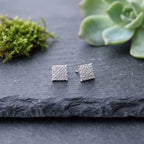 Marvel Silver square Cubic Zirconia stud earrings for men and boys featuring a sparkling diamond-look cluster design in a premium silver-plated finish.