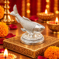 Marvel Silver Traditional Silver Fish Idol with Decorative Stand and Intricate Fish Scale Design for Vastu and Home Decor