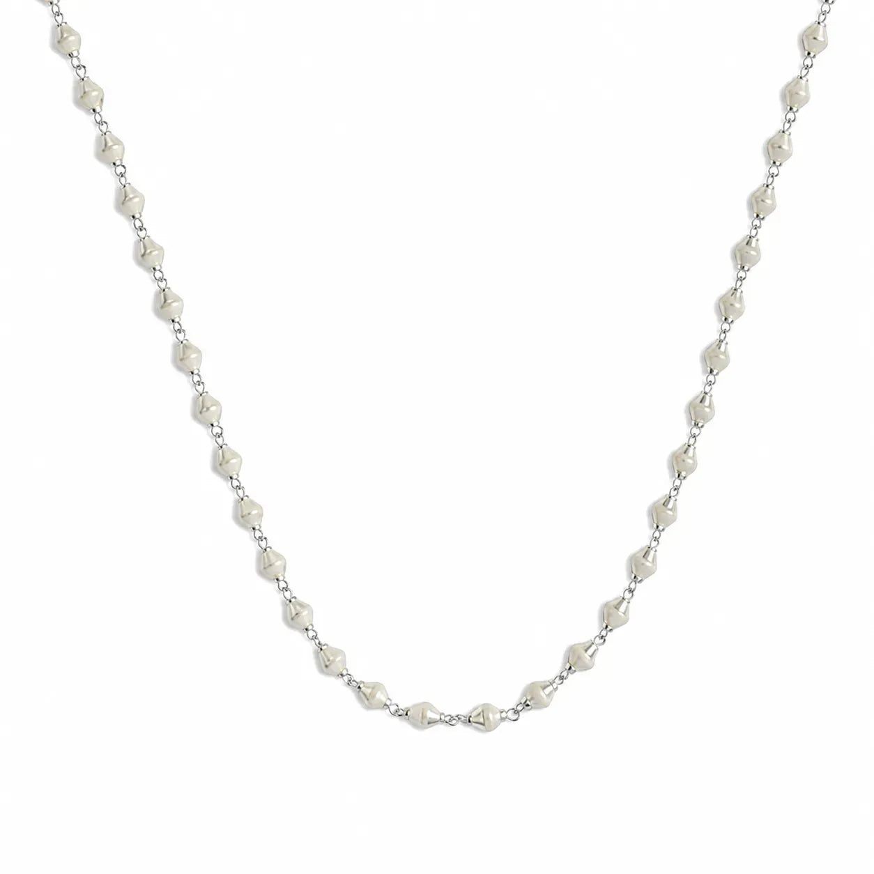 Silver Beaded Chain Mala with White Beads and Silver Detailing – Marvel Silver