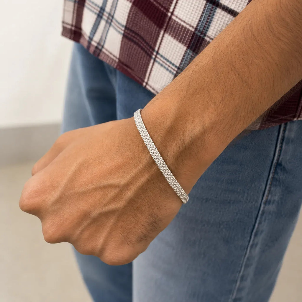 Marvel Silver triple chain silver bracelet for men with structured interlinked design and secure clasp