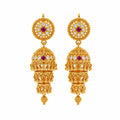 Triple layer gold polish ruby stone traditional jhumka earrings for women by Marvel Silver