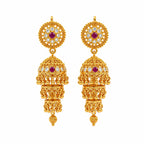 Triple layer gold polish ruby stone traditional jhumka earrings for women by Marvel Silver