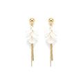 Marvel Silver White Floral Tassel Drop Gold Plated Imitation Earrings for Women with Elegant Chain Design