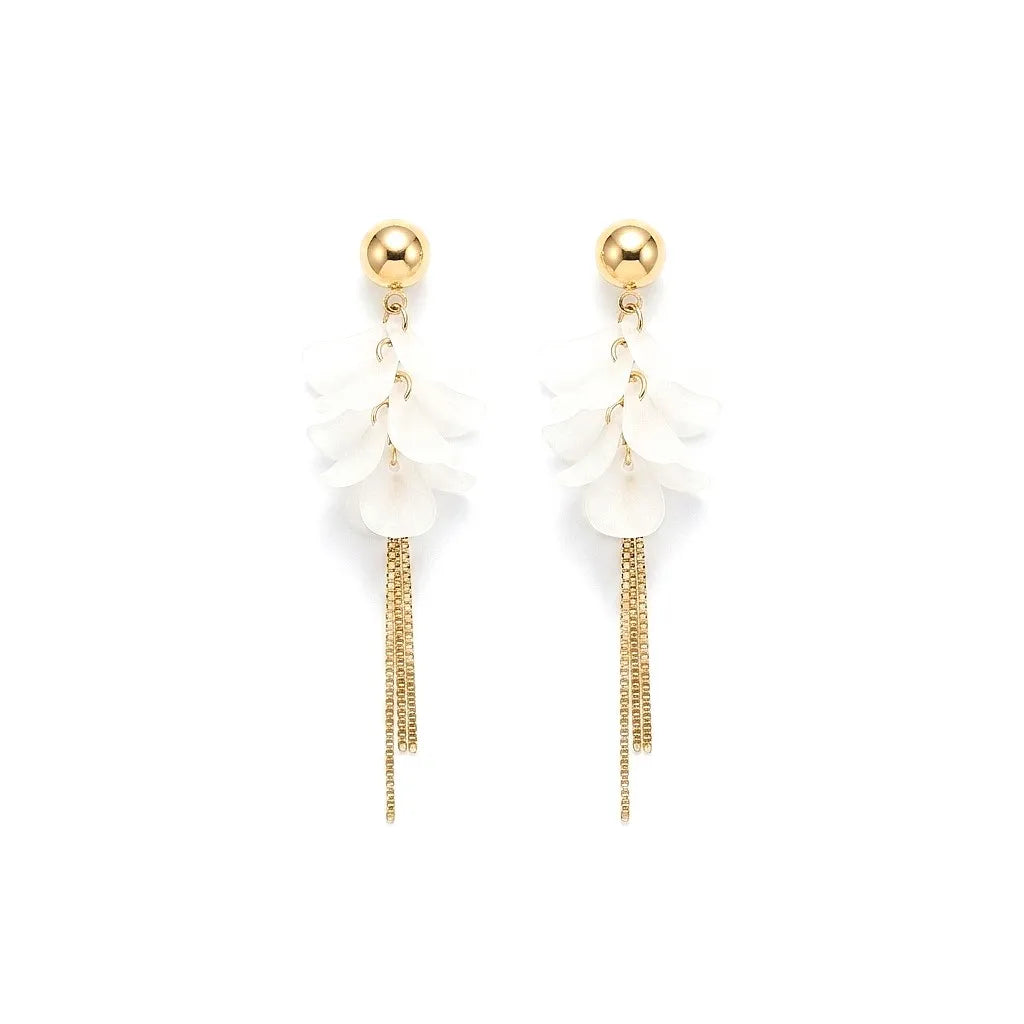 Marvel Silver White Floral Tassel Drop Gold Plated Imitation Earrings for Women with Elegant Chain Design