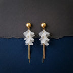 Marvel Silver White Floral Tassel Drop Gold Plated Imitation Earrings for Women with Elegant Chain Design