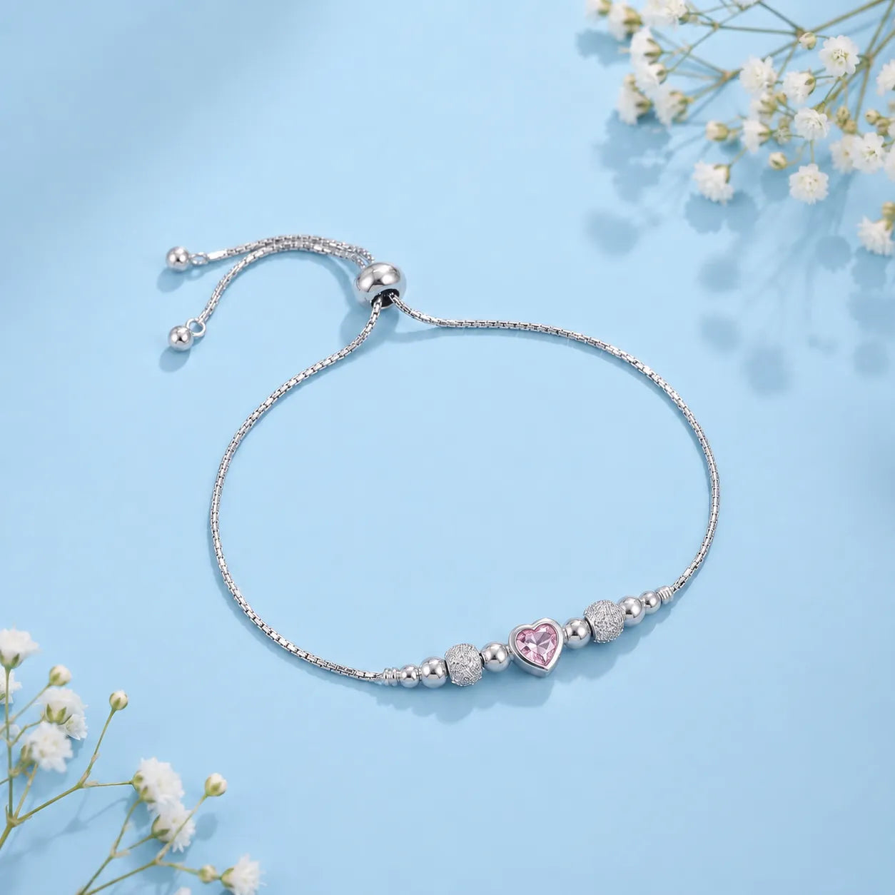 Silver Ruby Heart Bracelet
