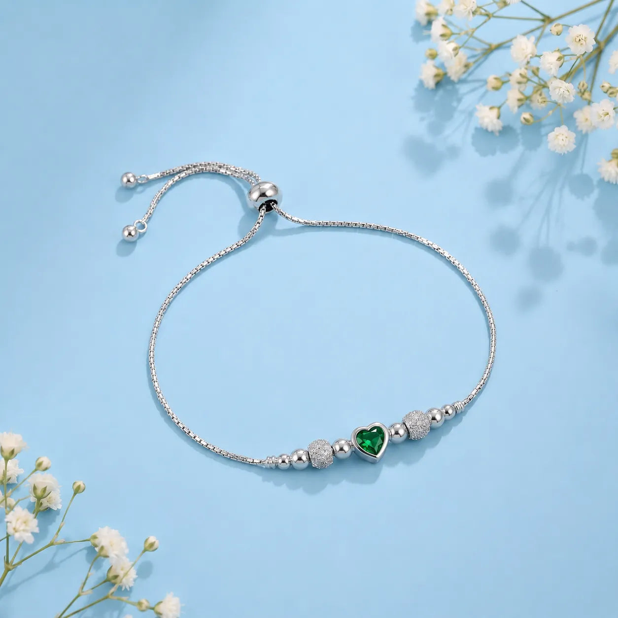 Silver Ruby Heart Bracelet