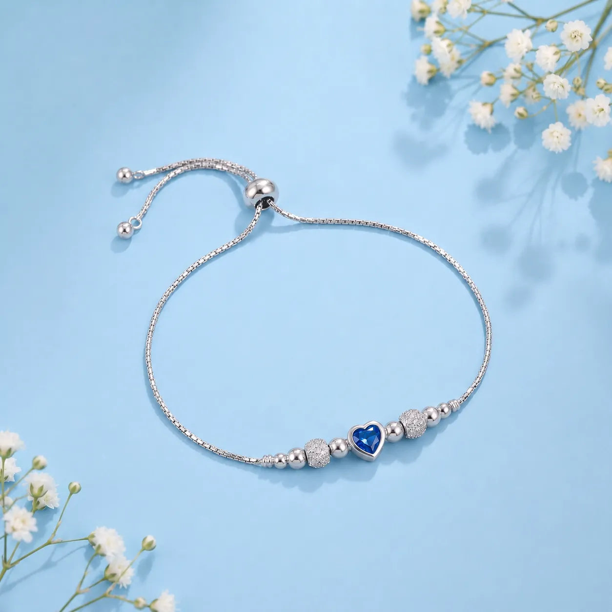 Silver Ruby Heart Bracelet