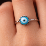 Evil Eye Silver Ring – Blue Enamel – 925 Sterling Silver