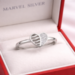 Dual Heart Silver Ring with Stone Detail
