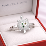 Turtle Motif Silver Ring with Stone Detailing