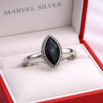 Black Marquise Stone Silver Ring