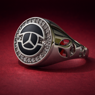 Noir Crest Halo Ring – Black Enamel & CZ in Silver