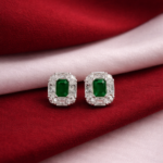Emerald rectangular halo studs