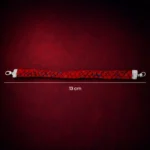 •A 13 cm braided fabric bracelet in rich red, finished with decorative silver-toned end caps and a lobster clasp.