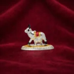 Decorative Kamdhenu Cow & Calf Silver Idol (Gold & Red Accents)