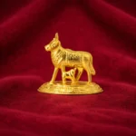 Gold Finish Kamdhenu Cow & Calf Idol on Decorative Base