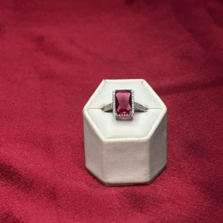 Ruby Radiant Halo Silver Ring
