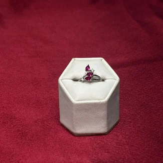 Ruby Leaf Curve Silver Ring