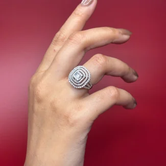 Layered Cushion Halo Statement Ring