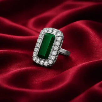 Emerald Cut Halo Silver Ring