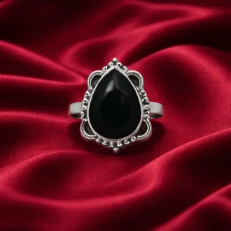 Midnight Onyx Teardrop Silver Ring