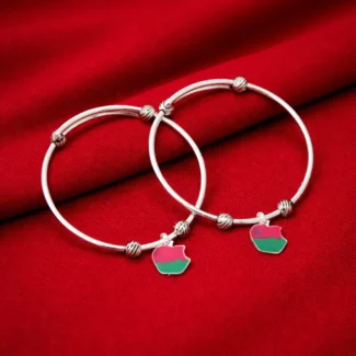 Silver Kids Apple Charm Kada (Set of 2)