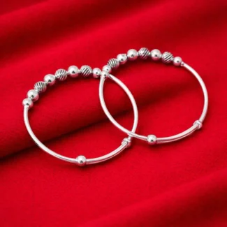 Classic Bead Design Silver Kids Kada (Pair)