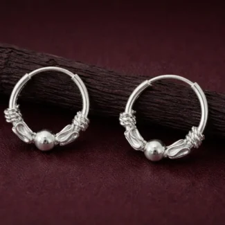 Twisted Bead Silver Hoop Earrings