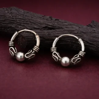 Tribal Bead Silver Hoop Earrings