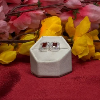 Ruby Radiance Halo Stud Earrings