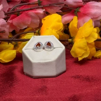 Crimson Teardrop Halo Stud Earrings