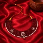 Ruby Red Floral Pearl Choker Necklace