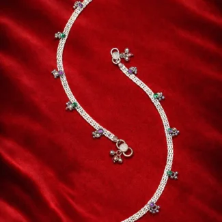 Multi-Stone Charm Silver Anklet
