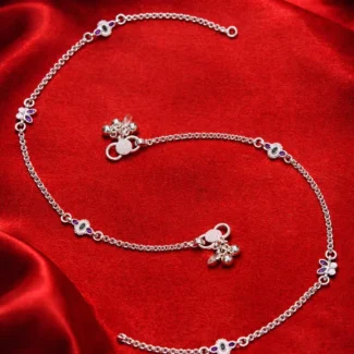Minimal Ruby Stone Flower Silver Anklet