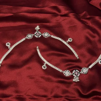 Rangriti Floral Silver Anklet Set