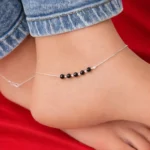 Classic Black Bead Silver Anklet
