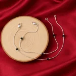 Black Bead Silver Anklet Pair