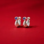Sapphire Leaf Silver Stud Earrings