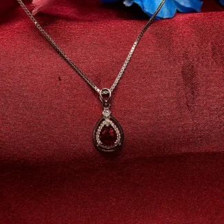 Ruby Glow Silver Teardrop Pendant