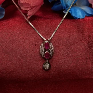 Ruby Drop Silver Dual-Stone Pendant