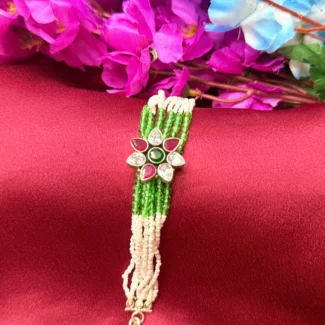 Emerald Ruby Floral Beaded Bracelet