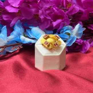 Gold Polish Red Stone Floral Statement Ring